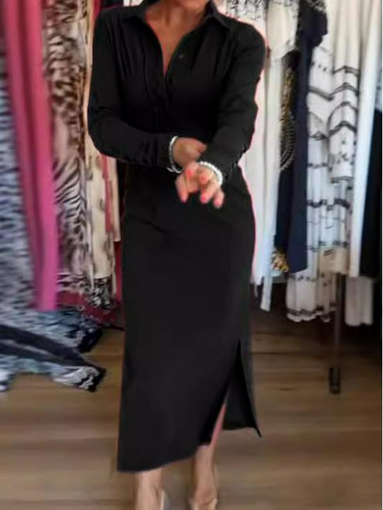Brand 2024 Autumn British Style Women's Long Sleeve Polyester Shirt Dress