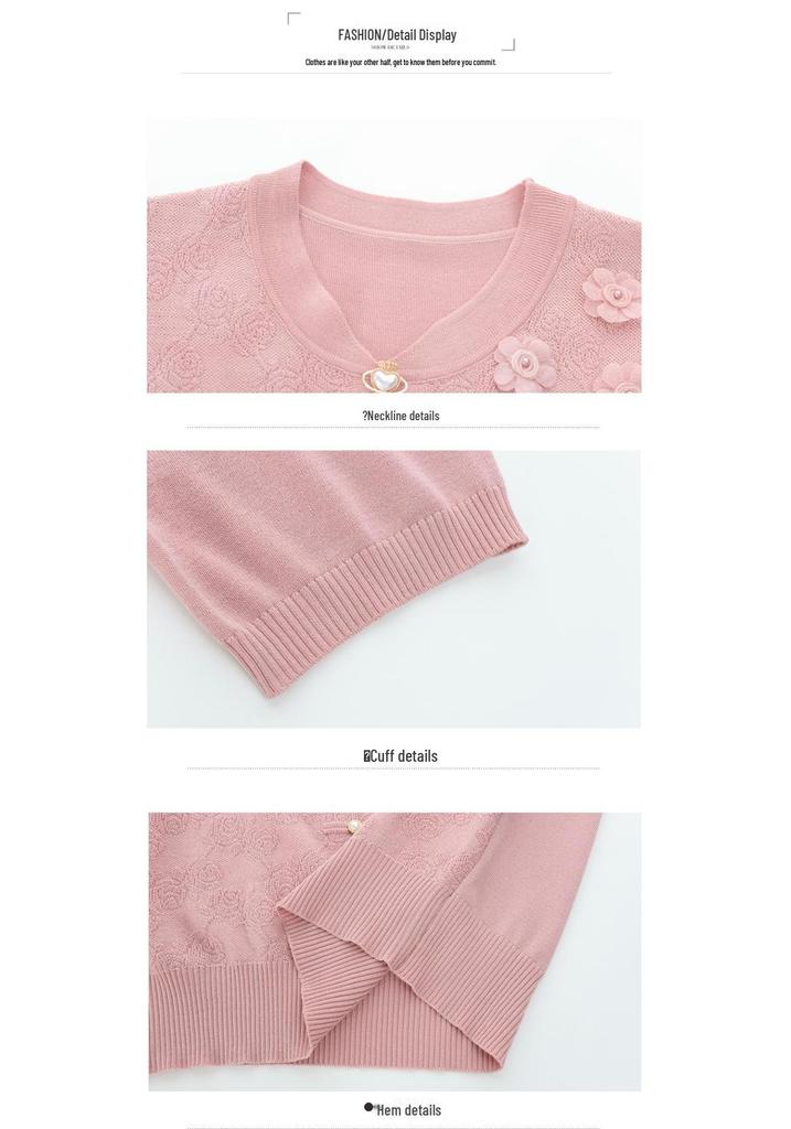 2026 Stylish Ice Silk Knit Short-Sleeve T-Shirt for Moms: Chinese Style Summer Top for Middle-Aged and Elderly Women