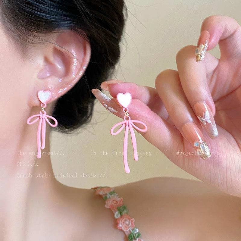 Damen Rosa Schleife Perlenstecker - 2025 Sommer Nischendesign