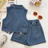 2026 Koreanischer Stil Mädchen Ärmelloses Jeans-Oberteil & Shorts Set – Trendiges Sommer-Outfit