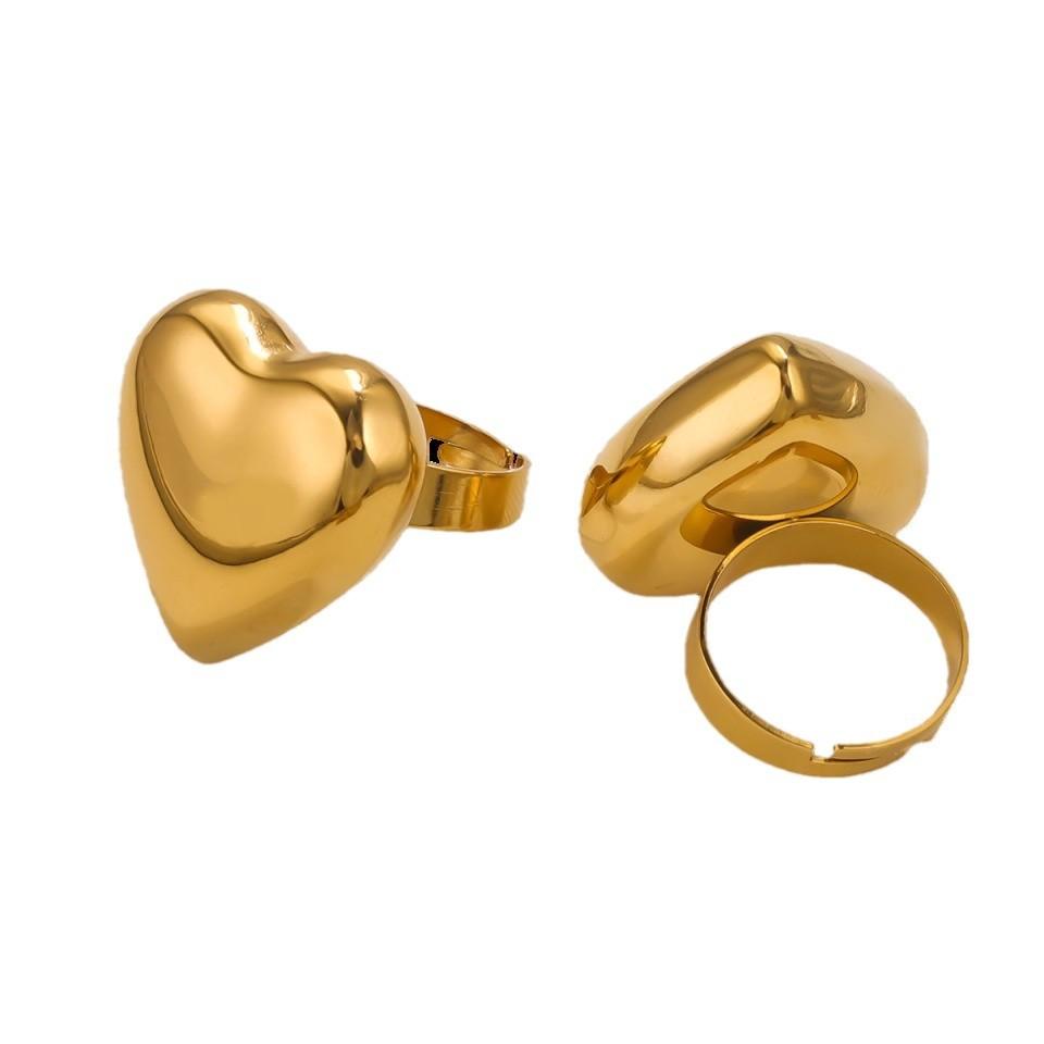  Stainless Steel Chunky Heart Golden Rings Women Charm Golden Rust Proof Daily Jewelry Bijoux Waterproof Gift