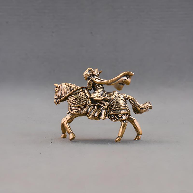 Brass Mulan Riding Horse Figurines Small Ornaments Pure Brass Statue Desk Decor Animal Home Decor