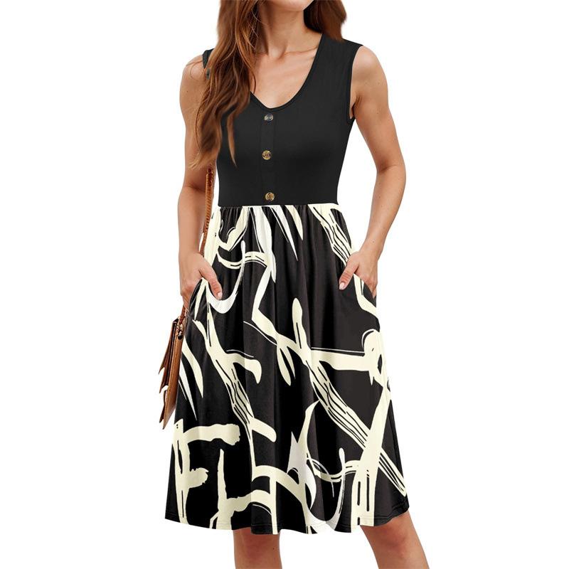 

Женское модное и повседневное платье-жилет без рукавов с U-образным вырезом и принтом на пуговицах XXL