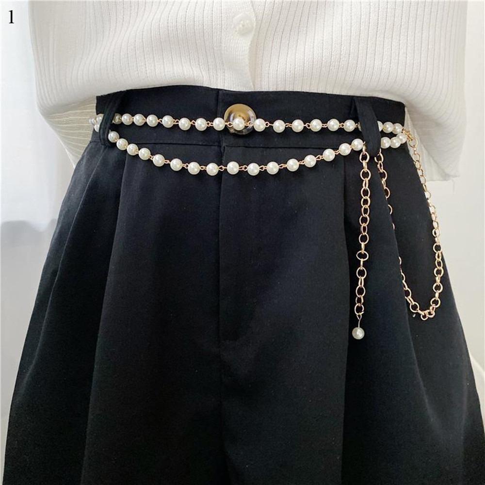 1Pc Accessories Fashion Double Imitation Pearl Waist Chain Women's Adjustable Versatile Sexy Spice Body Chain