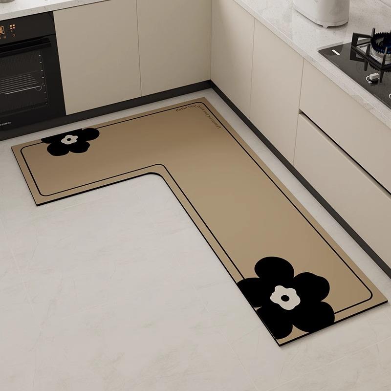 Kitchen Floor Rug Diatomite Mud L-Shaped Pvc Soft Floor Mats Super Non-Slip Absorbent Washable Home Decoration Carpet