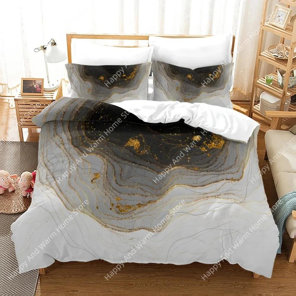 Luxury 3D Black Marble Bedding Sets Simplicity Gilding Bed Linen Women Girls Single Double Twin Queen King Size Duvet Cover Sets