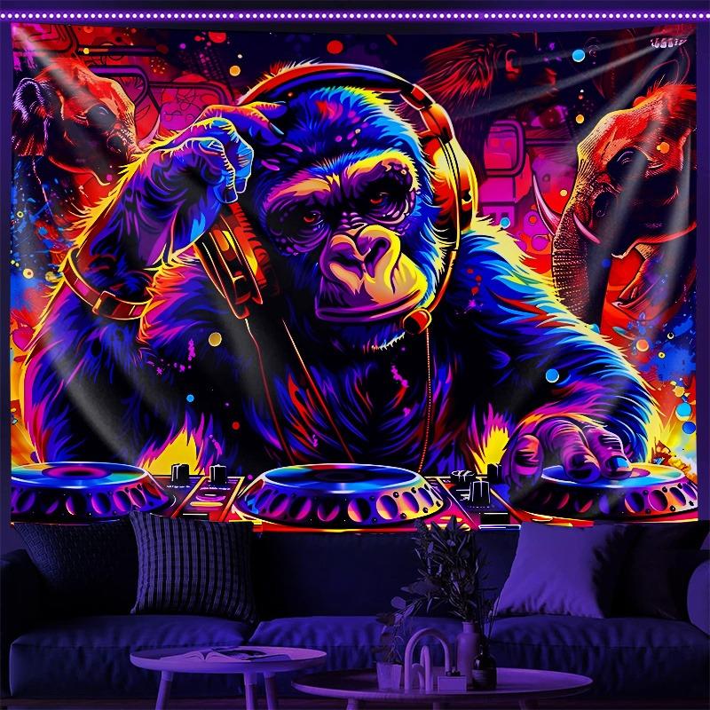 Dynamischer DJ Gorilla Fluoreszierendes Wandteppich Drehe deinen Raum UV-Wandteppich Wandbehang Schlafzimmer Zuhause Party Dekoration