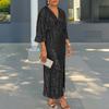 Plus Size Women Sequined V Neck Slit Long A Line Casual Dress