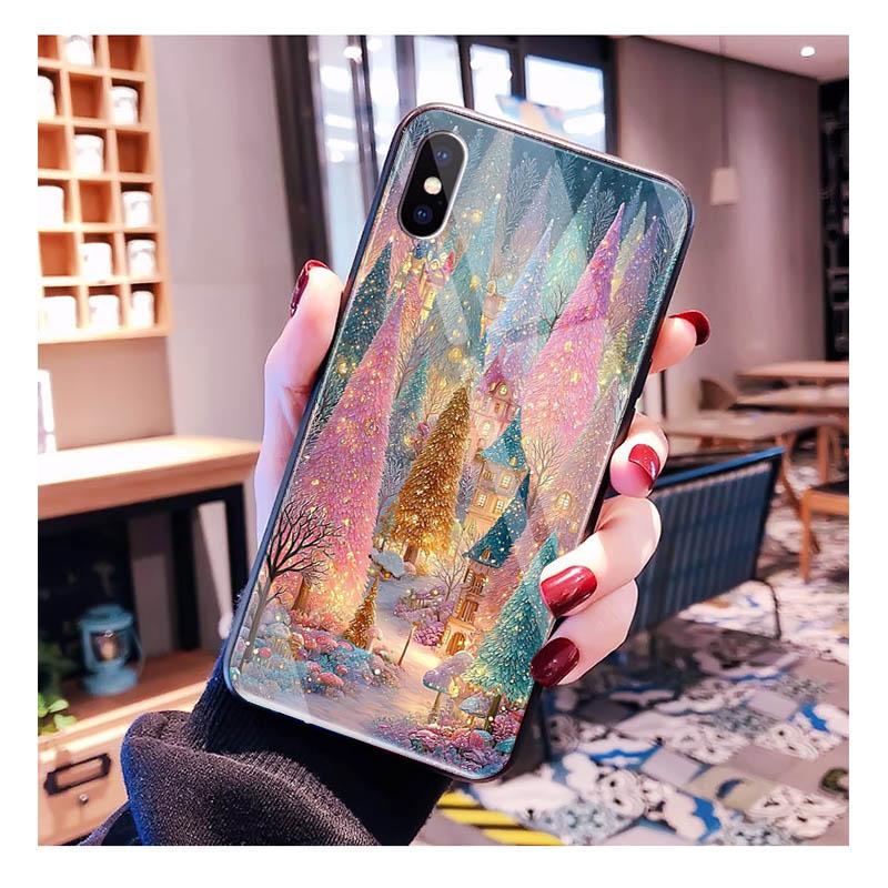 

Glass phone case For Samsung S25 S24 S23 S22 Ultra S24 Plus A55 A16 A54 A15 A56 A36 S25 FE Christmas Tree Light Snow S25 FE