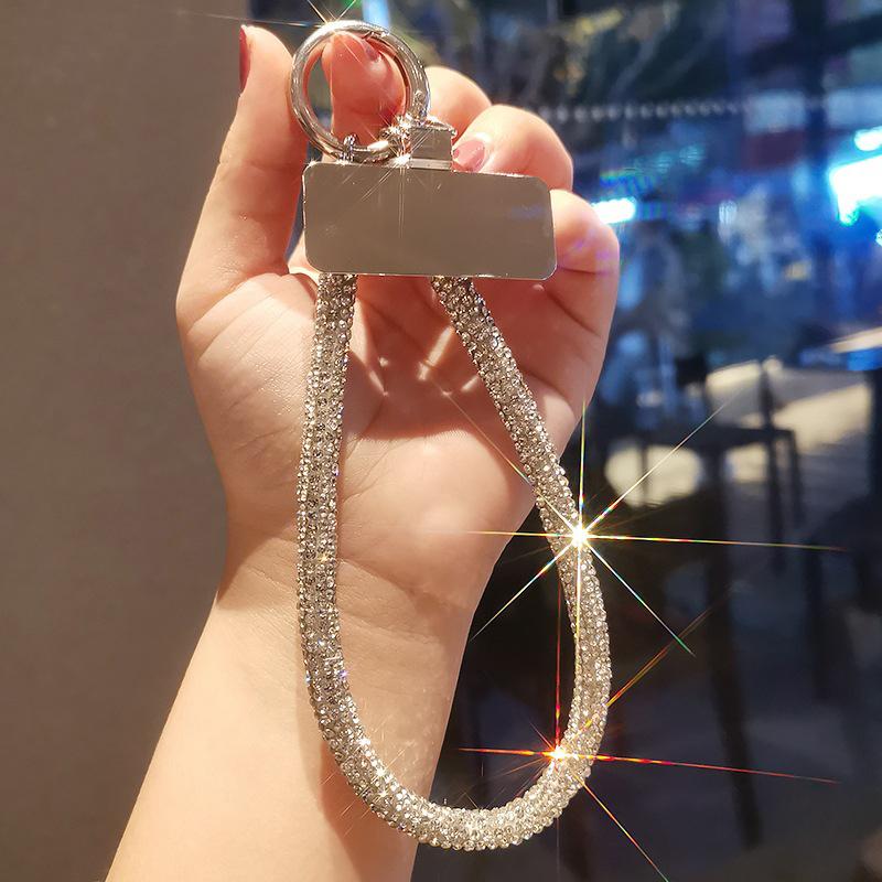 Full Crystal Diamond Phone Lanyard Light Luxury Style Short Chain Handheld Hanging Wrist Flash Diamond With Metal Clip Universal