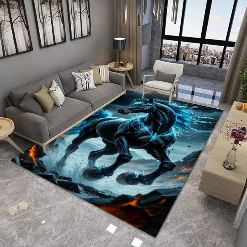 Ice Horse God of War Large Area Rug Non-Slip Wear-resistant Carpet for Living Room Bedroom Soft Floor Mat Home Decor Fashionable