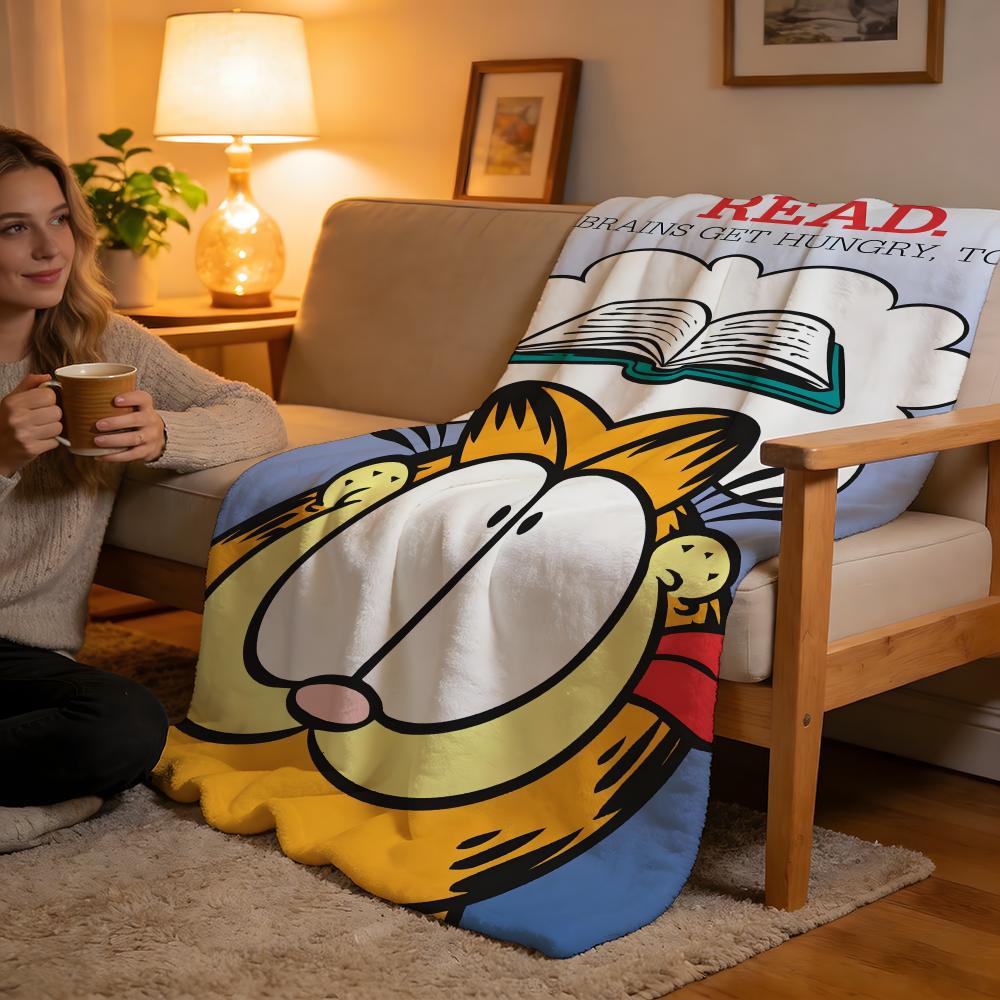 Throw High-Density Short Plush Blanket For Sofa Nap Air-Conditioned Room Soft Skin-Friendly YELLOW CAT G-Garfield