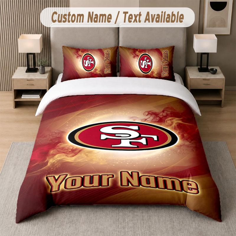 Custom Bedding Set San Francisco 49ers Pattern, Print Name Text 1 Duvet Cover Plus 2 Pillowcases Home Textile