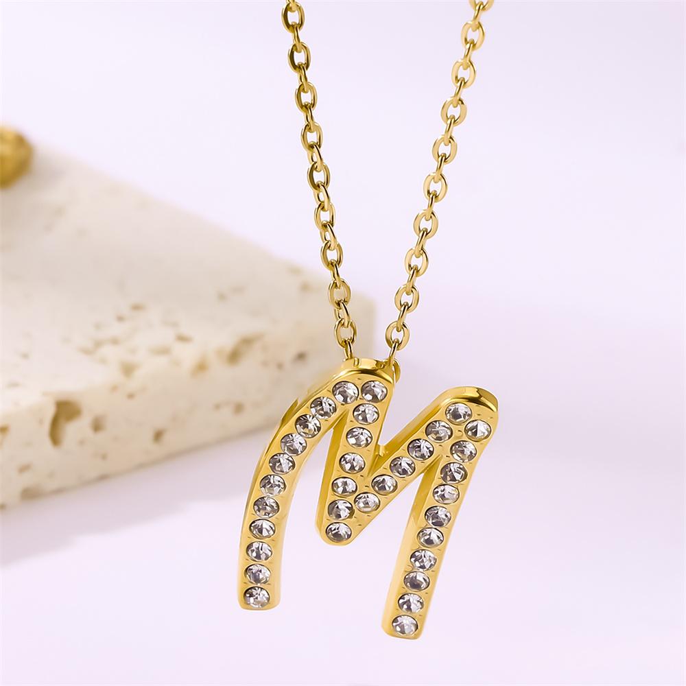 Atoztide Zircon Letter Pendant Necklace for Women Men Full Stone Alphabet Initial Name Monogram Charm Necklace Jewelry Gift