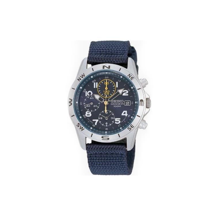 SEIKO 100m Water Resistant Quartz Movement Nylon Strap Watch 39mm Men s Watches Blue Dial SND379R Blue Strap