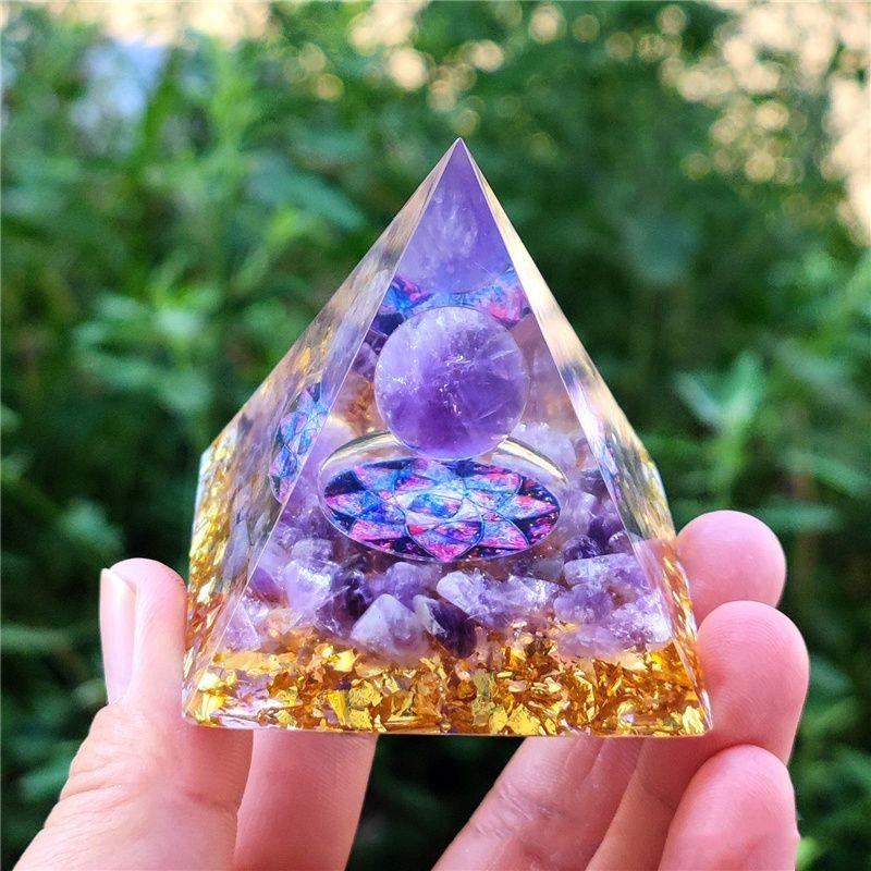 Amethyst Crystal Pyramid Healing Orgonite Chakra Energy Orgone Ornaments Home