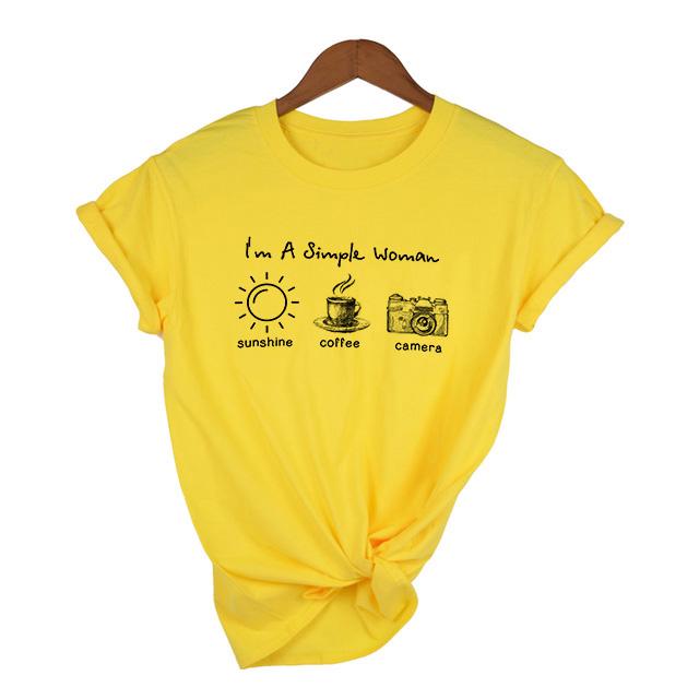 I M A Simple Woman Sunshine Coffee And Camera White Shirt Women S Crew Neck T