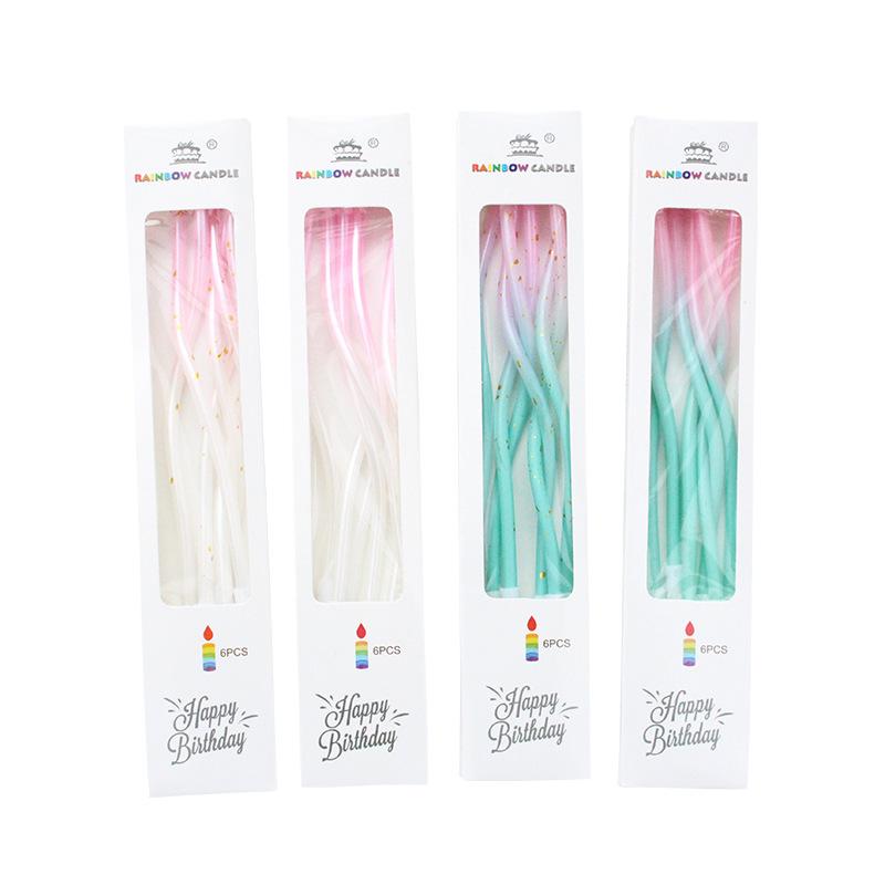 New A15 Series Gradient Pink Green Curve Candle Party Gradient Pink Platinum Dotted Spiral Candle