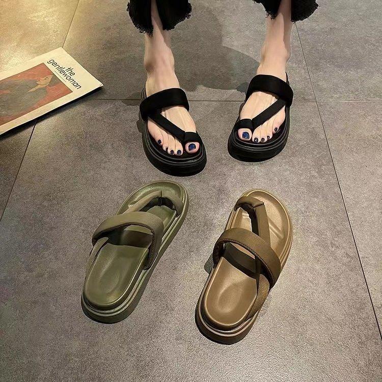 Summer toe sandals women's 2024 new versatile women's flat-soled beach shoes women's platform casual fashion women's shoes tide
