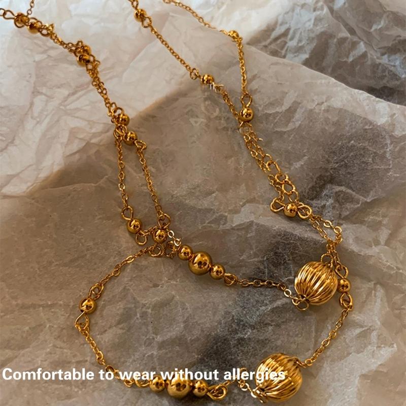 Fashionable Beads Chain Necklace Elegant Striped Pumpkin Designs Clavicle Chain for Modern Style Enthusiasts