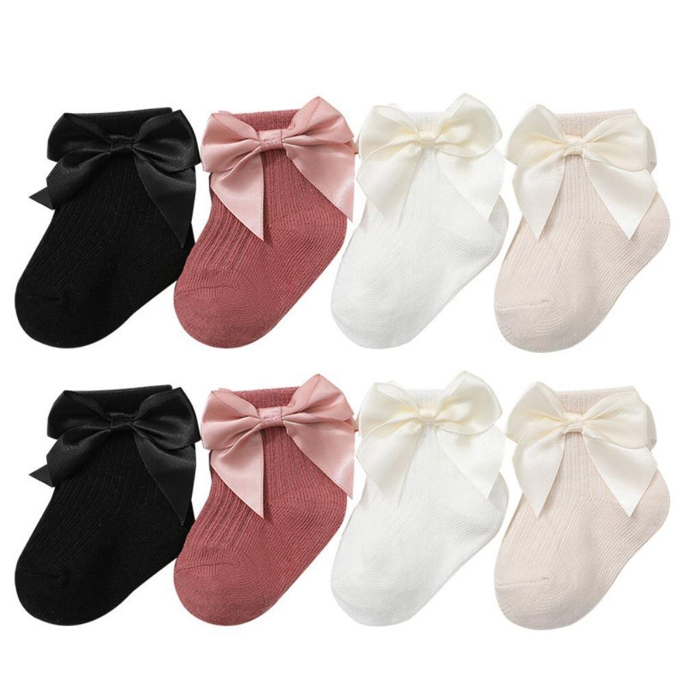 8Pairs Bowknot Toddle Short Tube Socks Stripe Infant Solid Socks Soft Baby Cotton Socks  Gifts