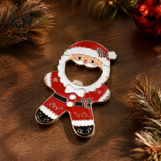 Holiday Souvenir for Friends Christmas Santa Bottle Opener, Zinc Alloy Refrigerator Magnet, Home Decor Gift Beer Cap Cute Stocking Stuffer Opener