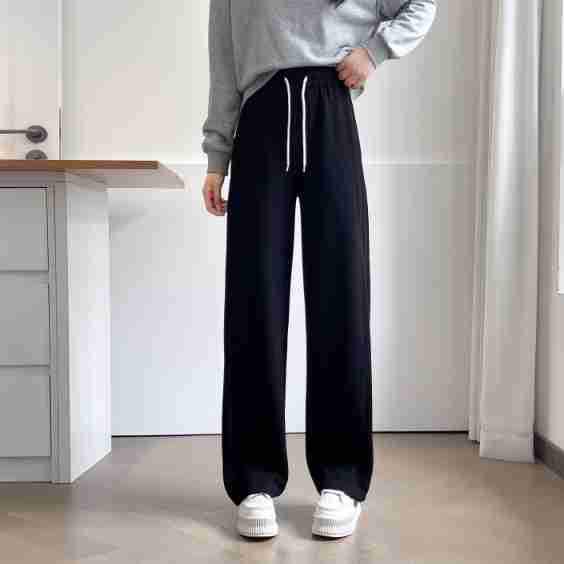 S41 Plus Size Women's Loose Fit Wide Leg Floor-Length Trousers for Autumn/Winter