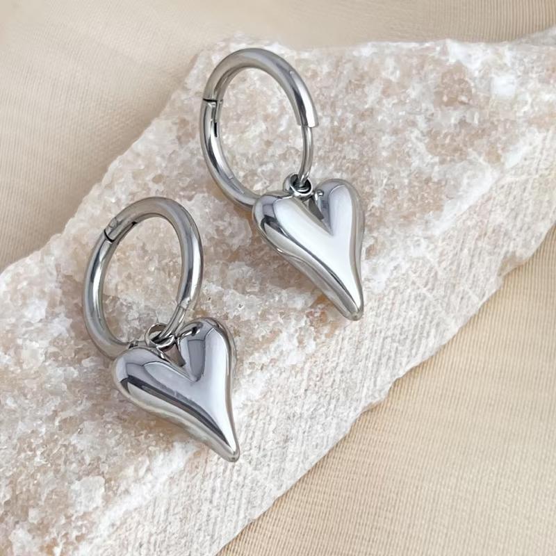 Stainless Steel Creative Heart-Shaped Necklace Bracelet Earrings Set Fashion Silver Color Waterproof Jewelry for Women