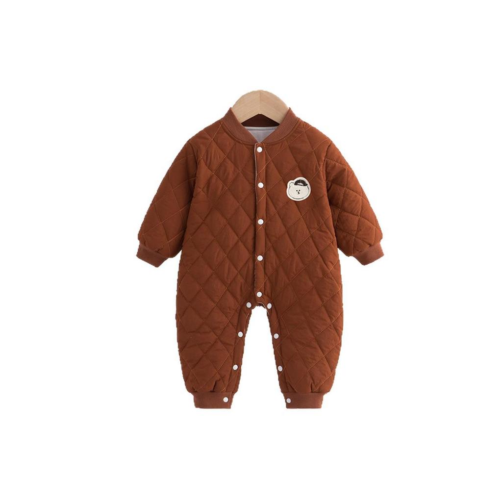 Quilted Cotton-Padded Snap-Front Baby Bodysuit for Boys & Girls - Warm Autumn/Winter Romper & Crawling Suit