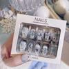 White Blue Color 3D Rabbit Star Rhinestone Designs-Full Cover Acrylic False Nails for Women and Girls Detachable Long Fake Nails