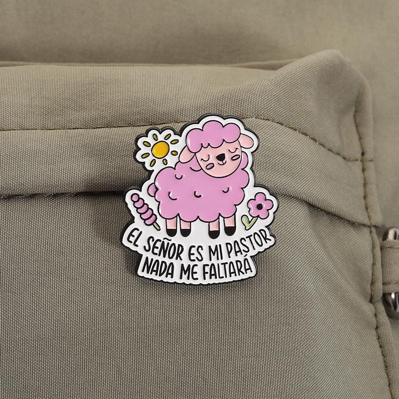 EL SEÑOR ES MI PASTOR Enamel Pins Pink Sheep Bible Quotes Brooches Lapel Badge Cute Cartoon Faith Jesus Jewelry Gift for Friends
