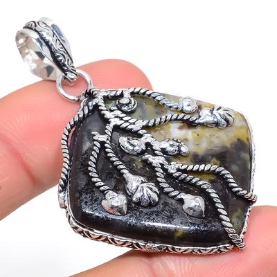 Piedra Preciosa Ágata Amanecer Natural Colgante Regalo de Plata de Ley 925 2.25" H7h92