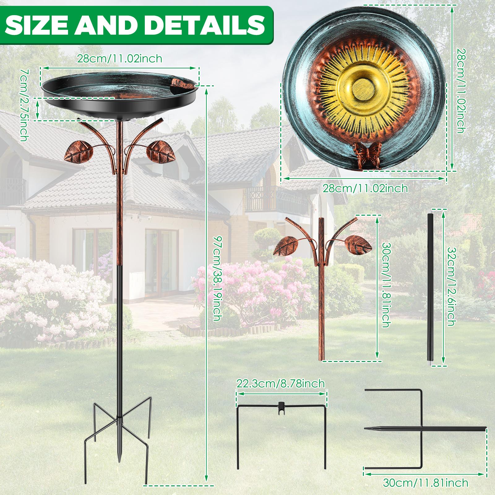 

Garden Birdbath 97cm Standing Metal Bird Bath Decorative Vintage Bird Bath Feeder Bowls for Outdoor Patio Yard Lawn Garden Decor