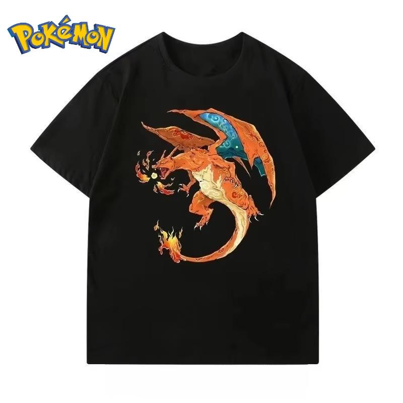 

Pokémon Peripheral Charizard Cartoon Printed Tshirt Summer New Mens and Womens Y2K Loose Casual Harajuku Short Sleeved Top S