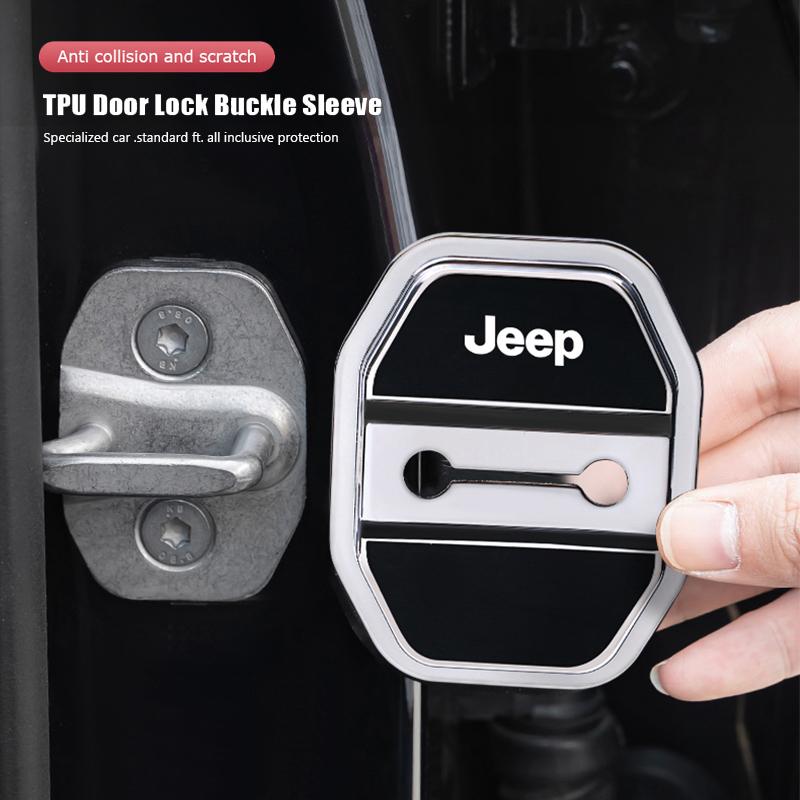 4Pc Silicone Car Door Lock Buckle Protector Cover For Jeep Grand Cherokee Wrangler JK Gladiator Compass Renegade Avenger Sticker
