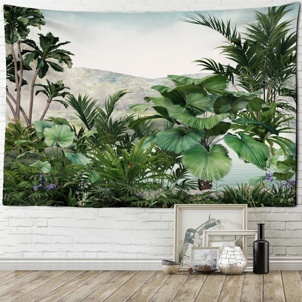 Tropical Plants Tree Tapestry Forest Illustration Wall Hanging Coconut Trees Pattern Tapestry for Bedroom Living Room Home Decor
