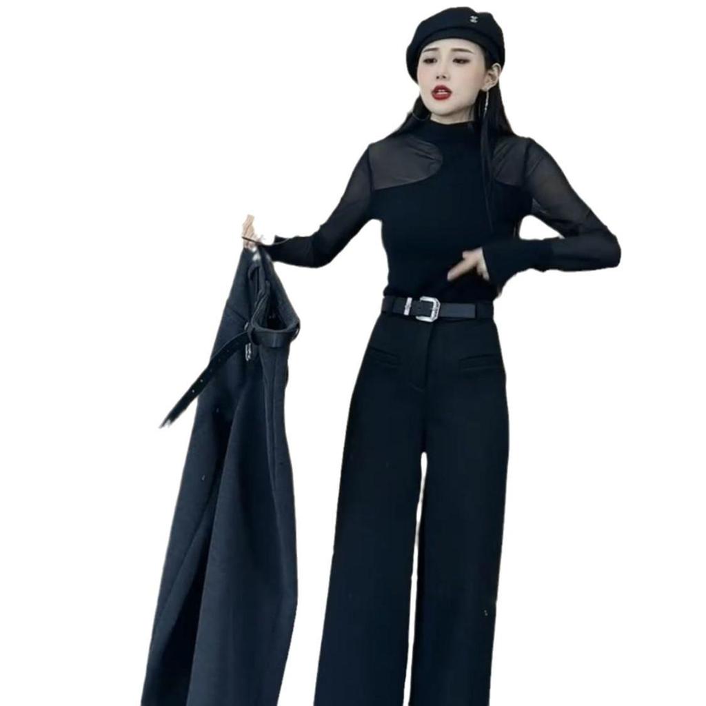 European High-End Winter Wool Wide-Leg Pants: Stylish, High-Waisted, Versatile, and Warm Women's Casual Trousers.