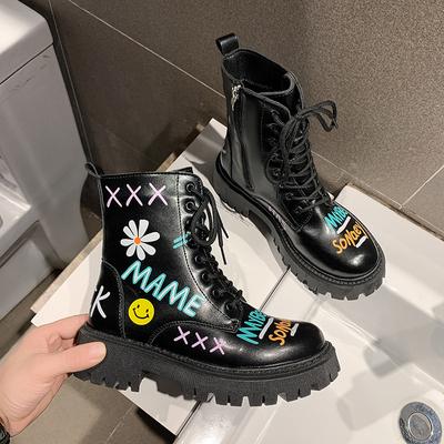 2021 Autumn New Fashion Women's Boots Personalized Graffiti Thick-soled Martin Boots Casual Shoes