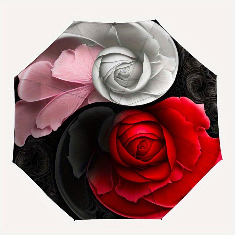 """Yin Yang Blumenmuster Dekor Schirm, Tragbarer 3-Fach Kompakter Schirm für Männer & Frauen ES38"""