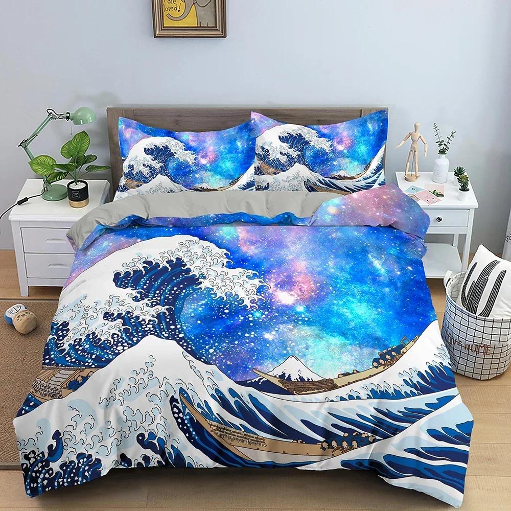New 3D Print Big Wave Japanese Art Comfortable Duvet Quilt Cover Pillowcase Bedding Set Children Bedroom Decoration Home Textile