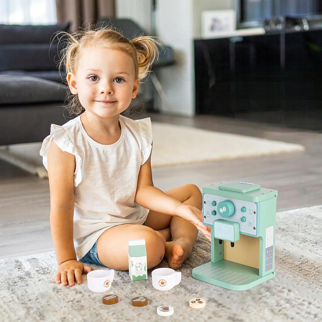 Wooden coffee maker for children with accessories