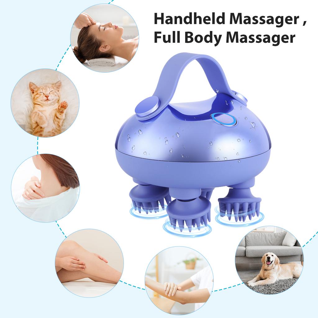 Maser electric pentru scalp cu 8 capete de masaj din silicon, portabil, IPX7 rezistent la apă, pentru creșterea părului, relaxarea stresului