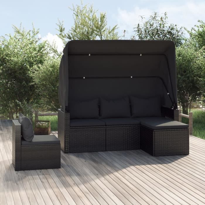 VidaXL Ensemble de canapés de jardin 4 pcs et coussins noir poly rotin 3186648