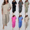 Conjunto de verano nuevo transfronterizo europeo y americano 2025 moda color liso holgado casual traje mujer