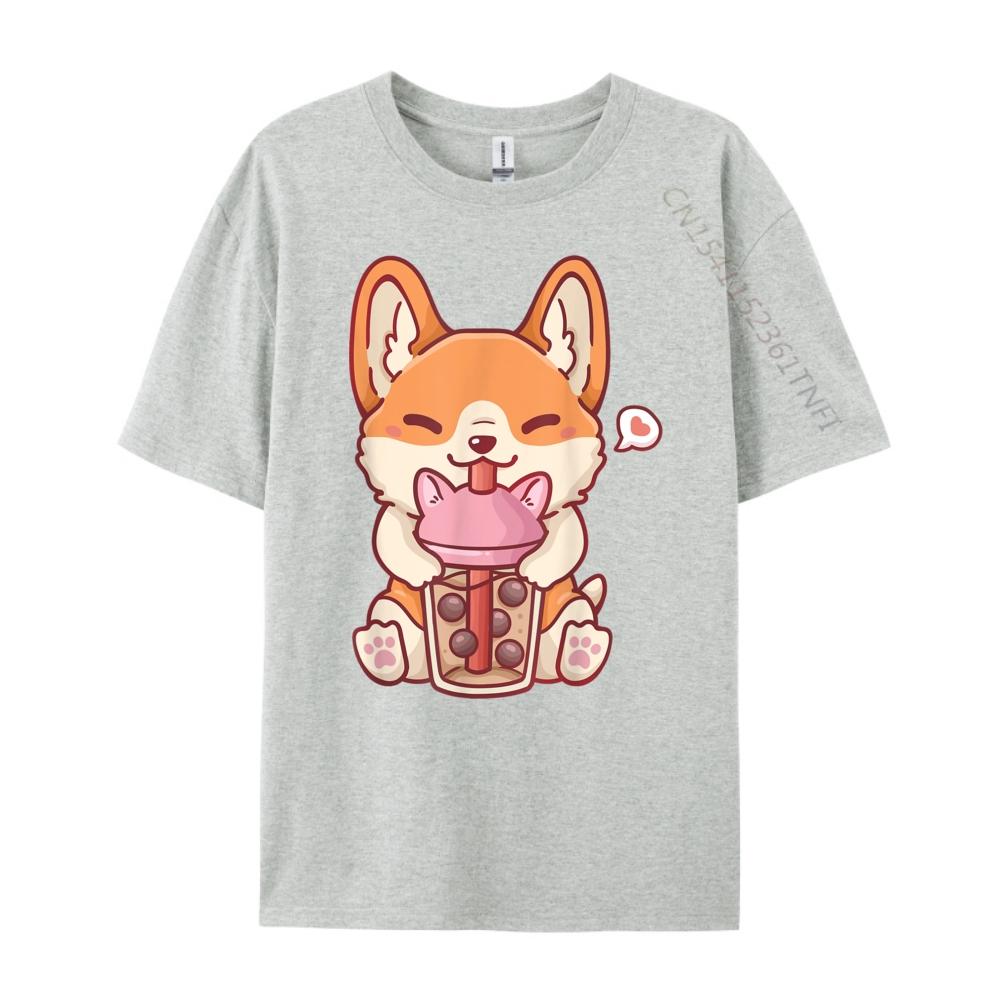 Corgi Boba Tea Bubble Tea Kawaii Corgi Anime Mens Graphic Tshirts TShirts England Style