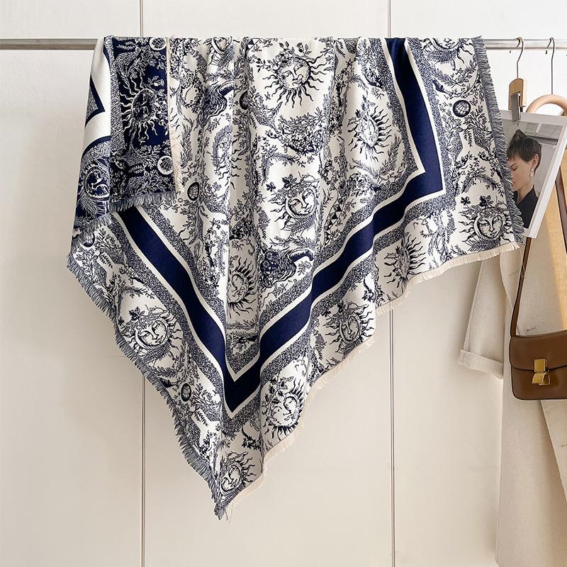Imitation Cashmere Scarf, Sun God Pattern, Women'S Warm Large Square Scarf, High-End Scarf, Jacquard Cape, Shawl.