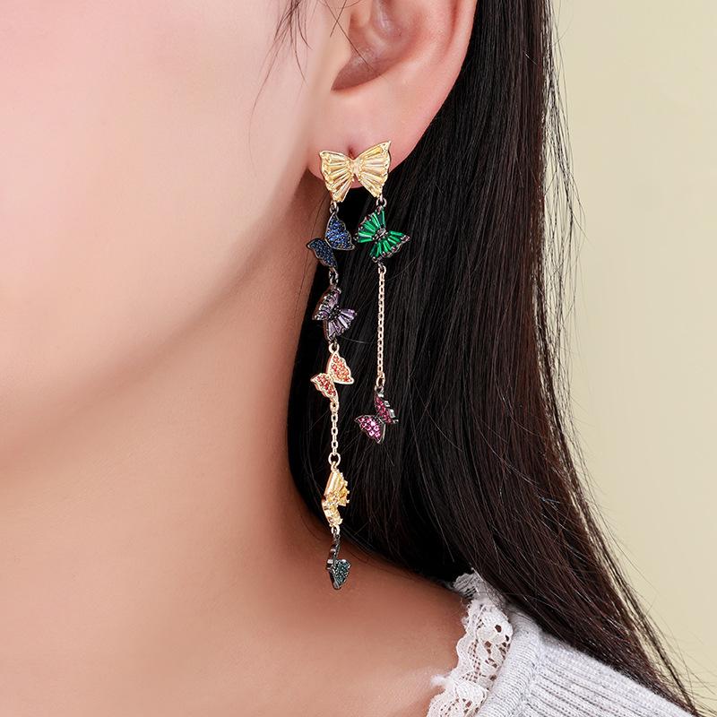 Exquisite Zircon Butterfly Earrings with Long Tassel