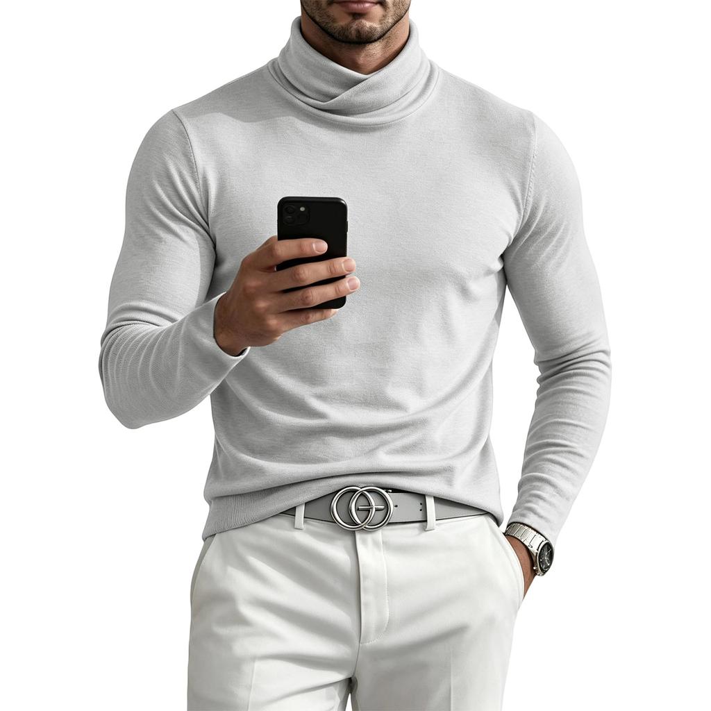Herren Langarm Rollkragen Basisschicht Oberteil mit Kragen Farbe für Herbst und Winter