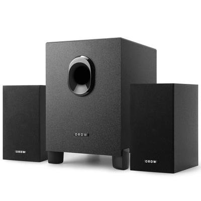 OROW PC Speakers, Stereo 2.1ch, Subwoofer, 16W Output, USB Speakers, Deep Bass, Smartphone, TV, Gaming Speakers, 3.5mm Input Compatible, Wooden, Black