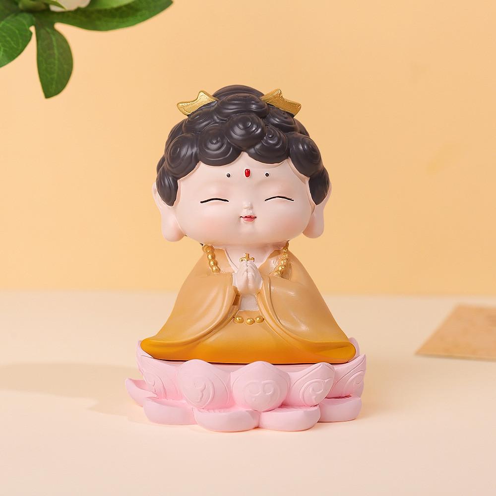 Buddhist Blessing Resin Figurine With Lotus Base For Home Decor And Giftgiving